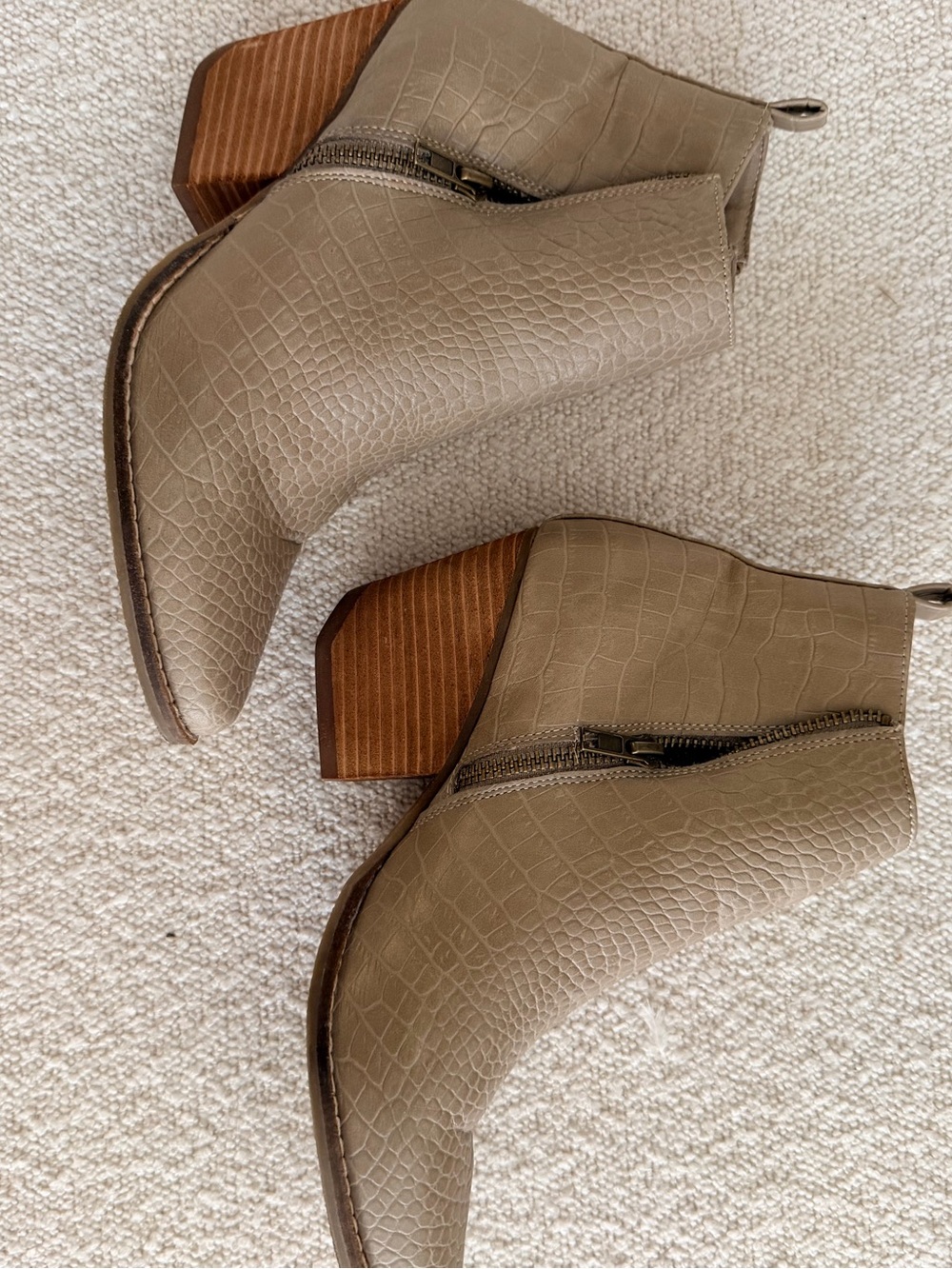 Taupe Croc-Textured Ankle Boots - Women
